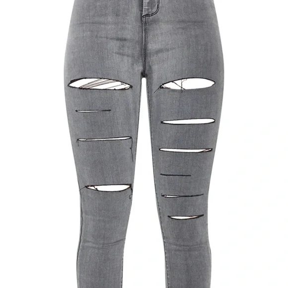 PRETTYLITTLETHING Washed  Grey Rip Ripped Disco Skinny Jeans - Picture 4 of 4